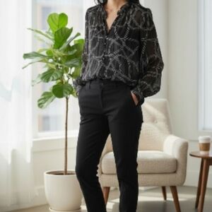 Elegant Black Blouse with White Pattern